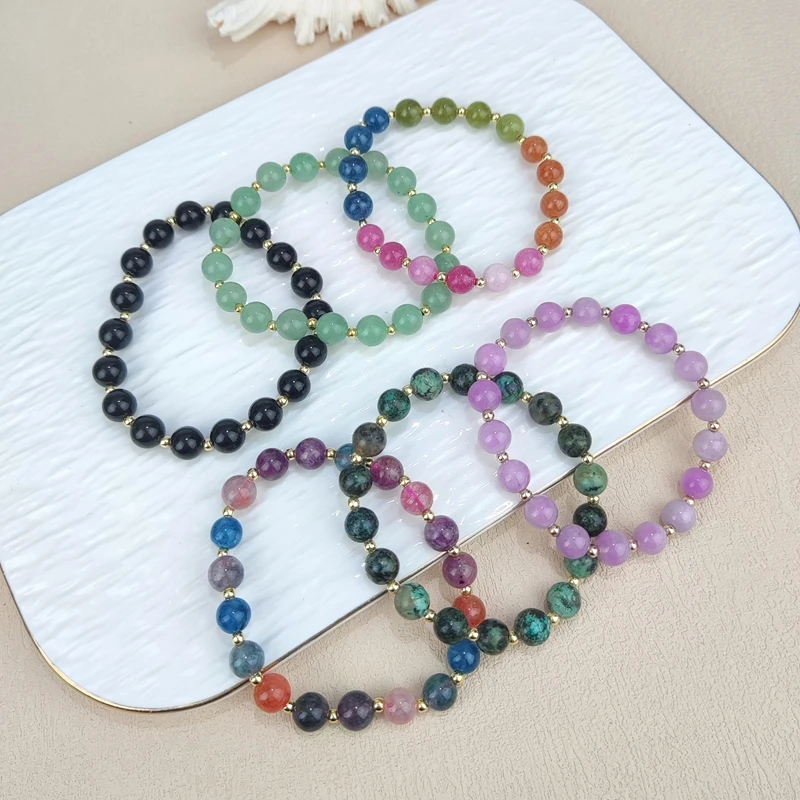 8MM الكريستال الطبيعي الأصفر اليشم الفيروز مطرز سوار، الملونة الأحجار الكريمة مطاطا سوار سحر الأزياء والمجوهرات #2