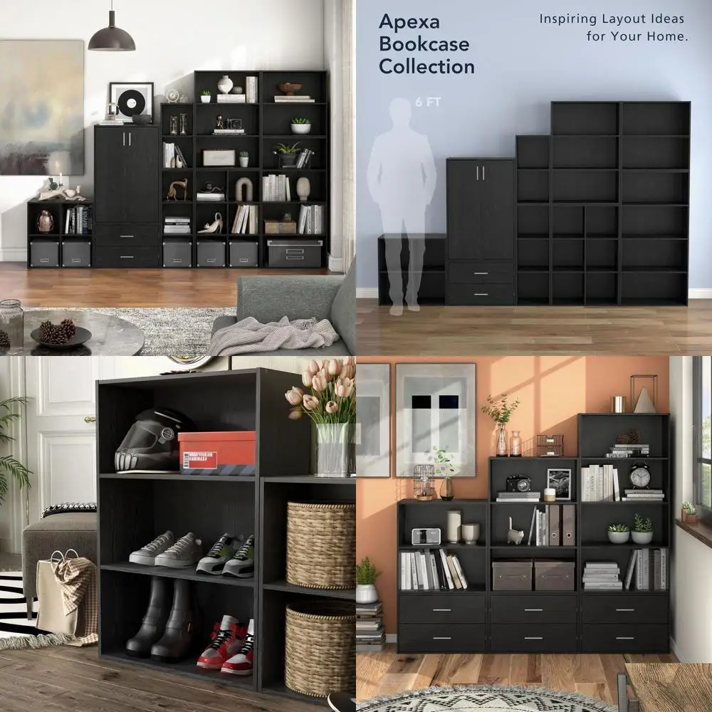 

3-Tier Apexa Cube Organizer, Stackable Wood Shelves, Cubby Storage for Home & Office, Black