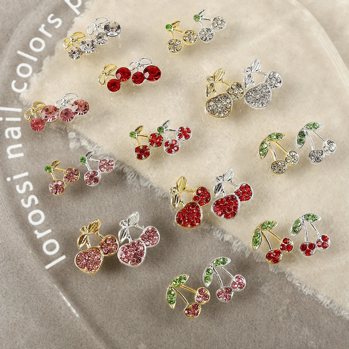 10 Uds. De aleación de lujo 3D, diamantes de imitación completos para decoración de uñas, dijes de cereza, accesorios de joyería para decoración de uñas, suministros de diseño de manicura