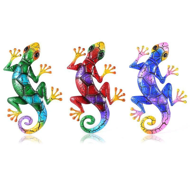 Metal Gecko Miniature Sculpture Lizard Ornaments For Outdoor Statues Home Garden Wall Decor,C