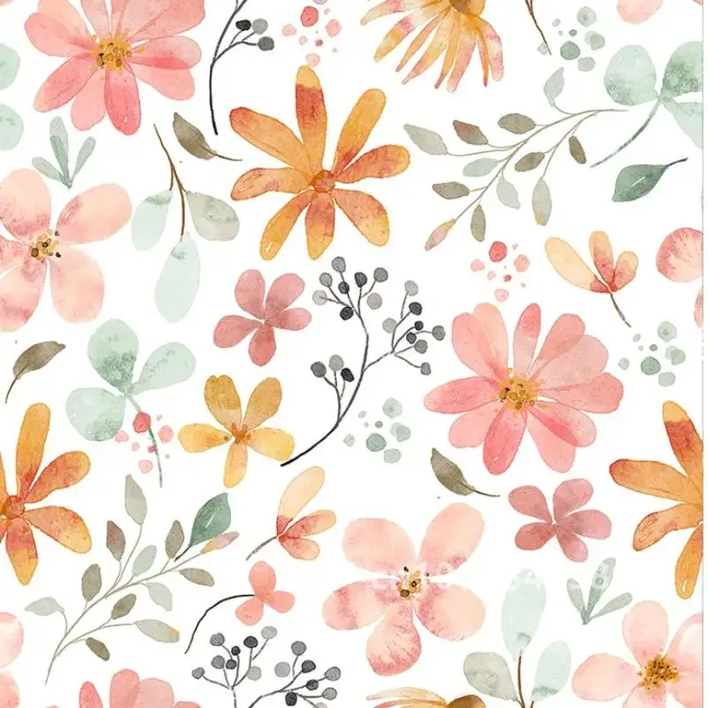 Pastoral Style Peel And Stick Wallpaper Removable Leaf Orange/Pink/Green Leaves Self Adhesive Wallpaper For Cabinet Decoration