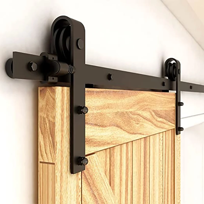 Imagem -02 - Deslizando Kit Faixa Porta Celeiro Hardware J-shaped Top Sistema Montado Cabides Madeira Preto 4-9.6ft