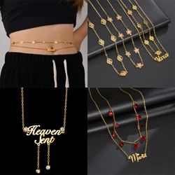 Acheerup Personalized Names Waist Chain for Women Men Stainless Steel Customized Zircon 2Layers Body Chain Birthday Jewelry Gift