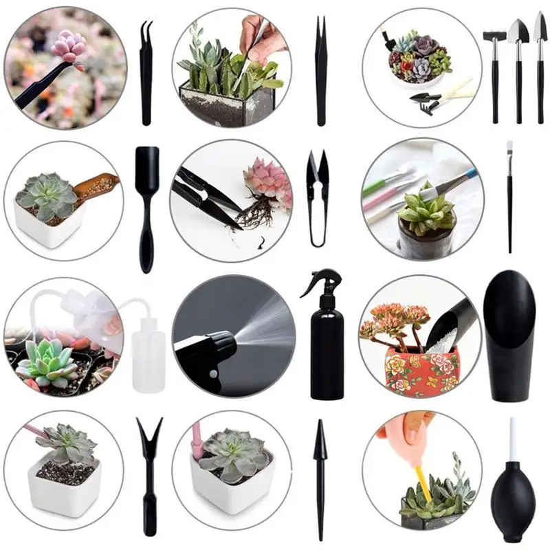 Gardening Hand Tools 15PCS Mini Tool Set For Succulent Gardening Beginner-Friendly Tool Kit For Yard Home Black Tool Kit For