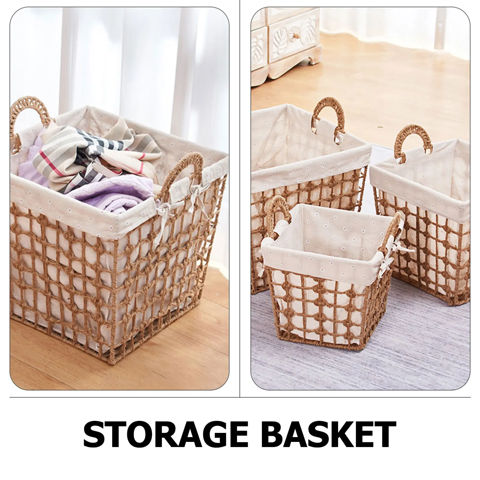 

Woven Laundry Basket Foldable Storage Baskets Small Size Large Capacity Environmental Protection Safe Kids Bedroom