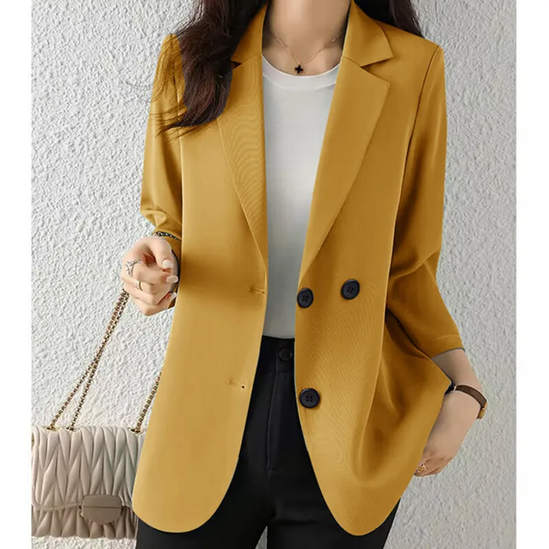 

2025 New Women's Fashion Solid Button Suit Coat Spring Summer Lapel Casual Coat/Jacket Female Work Office Business Blazers Tops