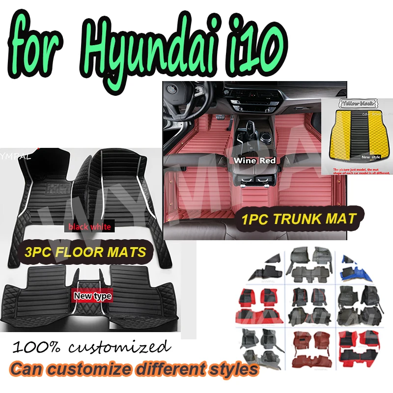 

LUXURY Car Floor Mats For Hyundai i10 BA Gran Metro Taxi Xcent IA 2014~2019 Leather Mat Car Mats Floor Rugs Durable Pad