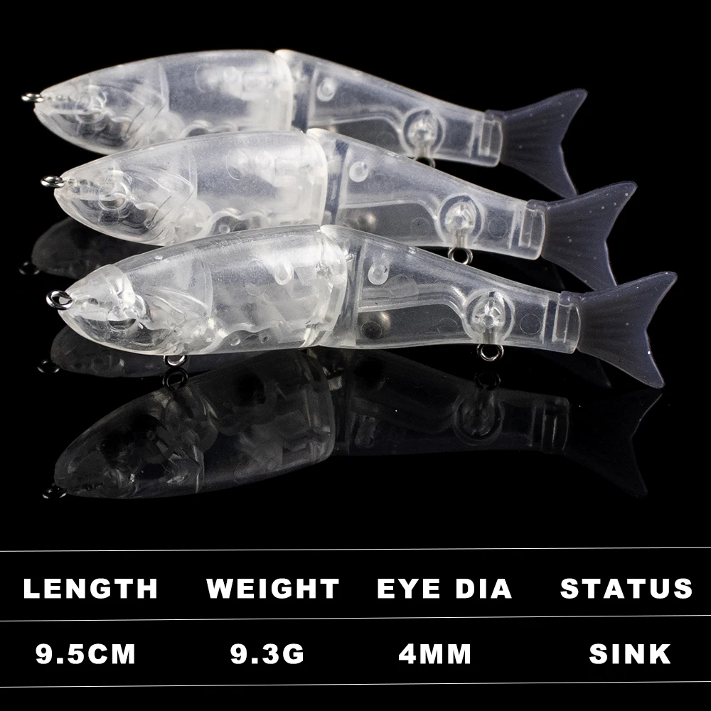 AYWFISH 8PCS/ LOT Unpainted Swimbait Blanks Glide Bait Fishing Lure 9.5CM 9.3G Segment Baby Hard Bait DIY Artificial Slider Bait