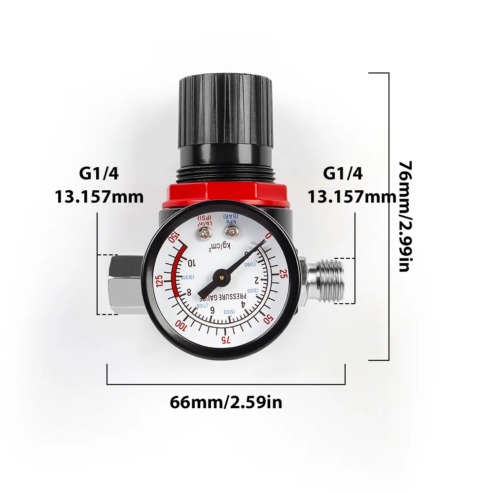 Mini Air Regulator Pressure Gauge for HVLP Spray Gun,G1/4 Thread, Adjustable Air Pressure Valve,0-150PSI/10Bar