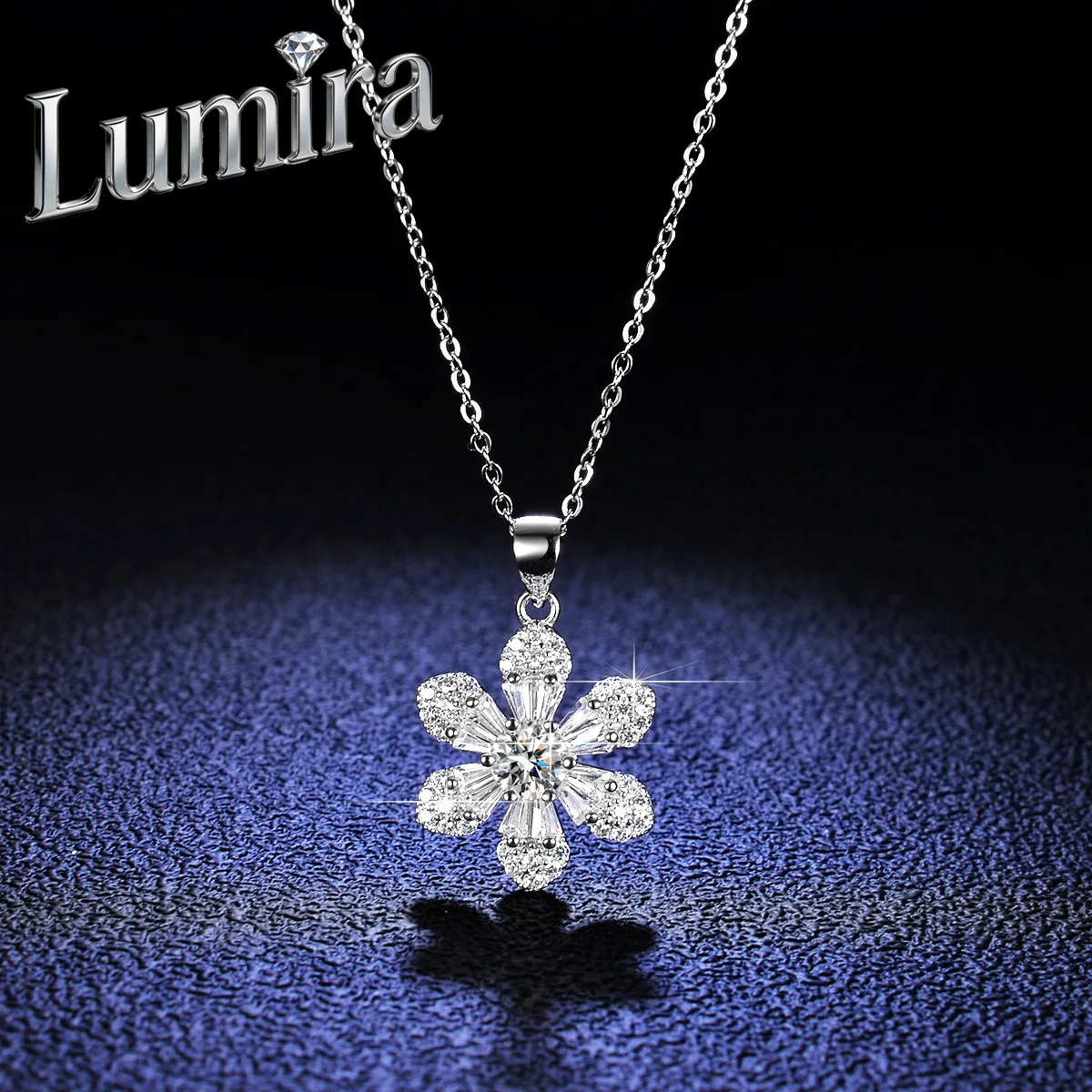 Lumira Platinum PT950 0.5 Carat Moissanite Snowflake Necklace for Women, Fashion Camellia Diamond Pendant Clavicle Chain