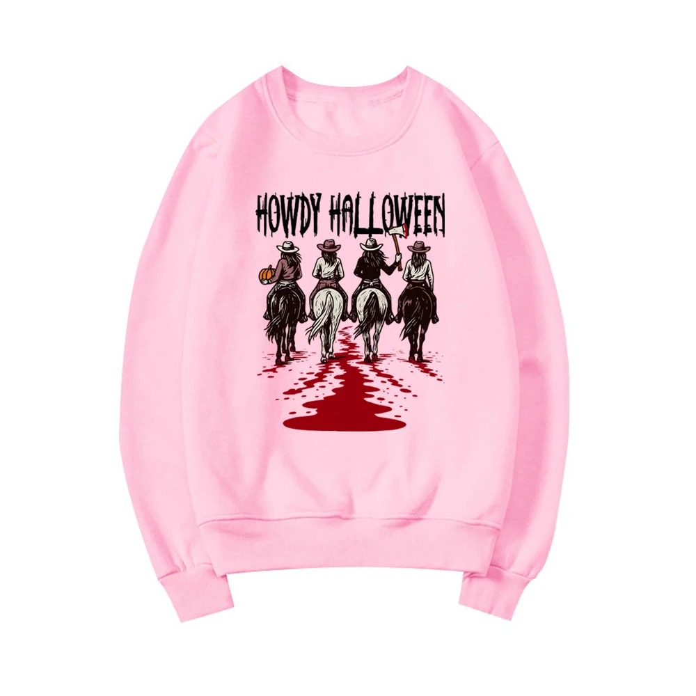 Howdy Halloween Sweatshirt Western Halloween Girls Hoodie Casual Long Sleeve Women Crewneck Sweatshirt Funny Cowgirl Pullovers