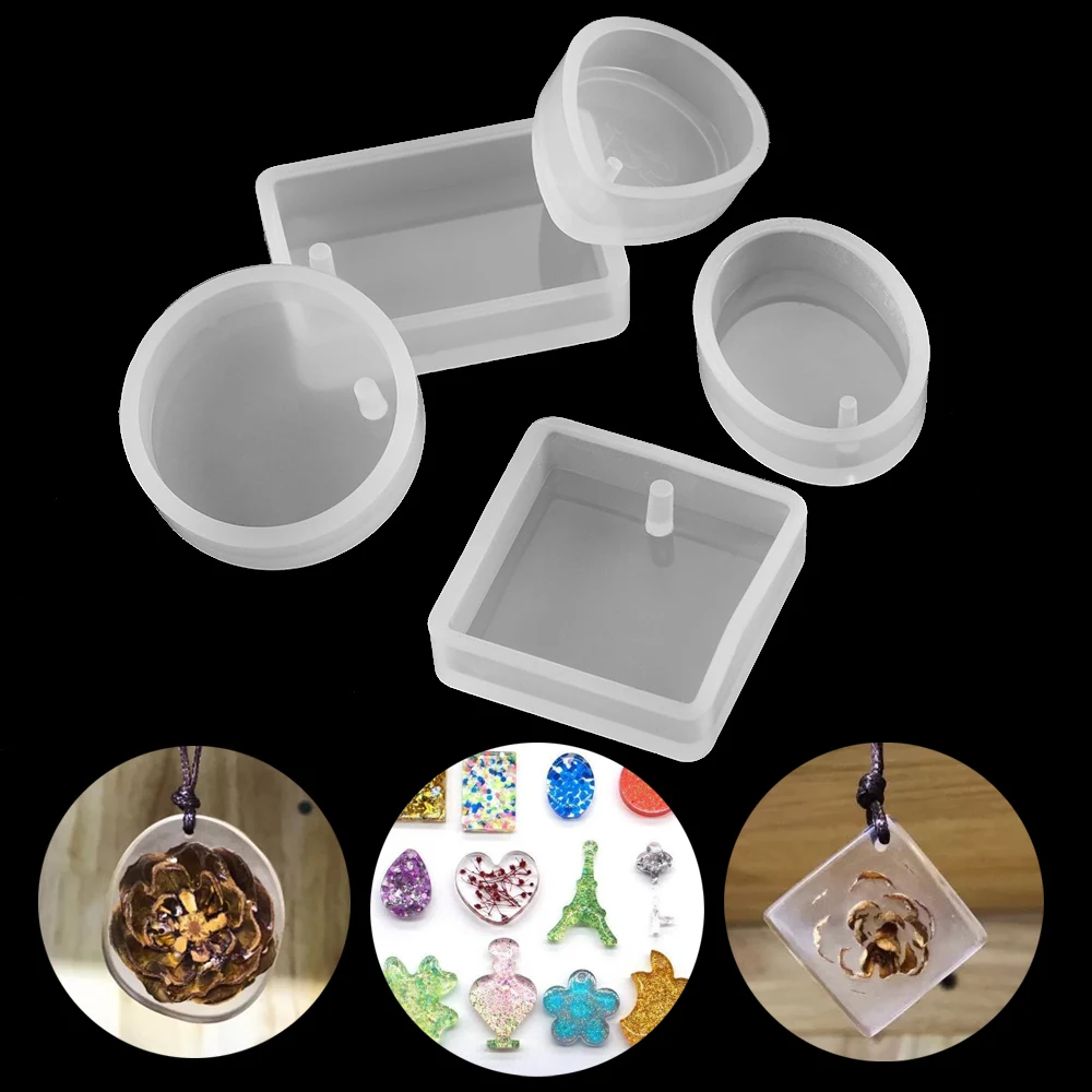 5pcs Slicone Resin Pendant Mould Jewellery Molds With Hanging Hole Pendant Silicone Mold For DIY Jewelry Making Finding Tools