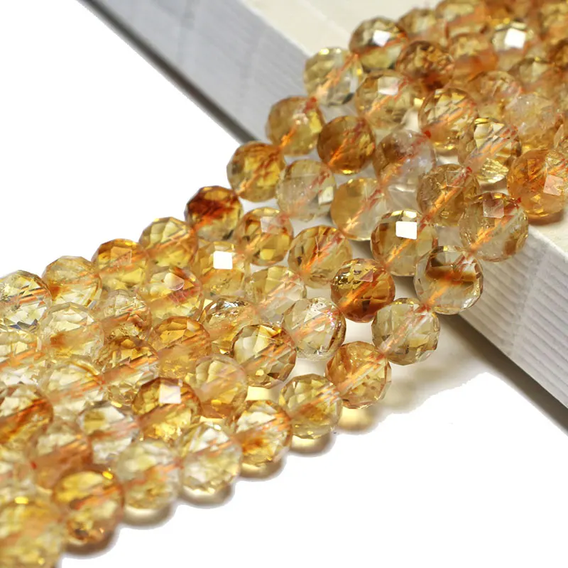 Fine 100% Natural Stone Faceted Citrine Yellow Round Gemstone Spacer Beads For Jewelry Making  DIY Bracelet Necklace 6/8/10MM