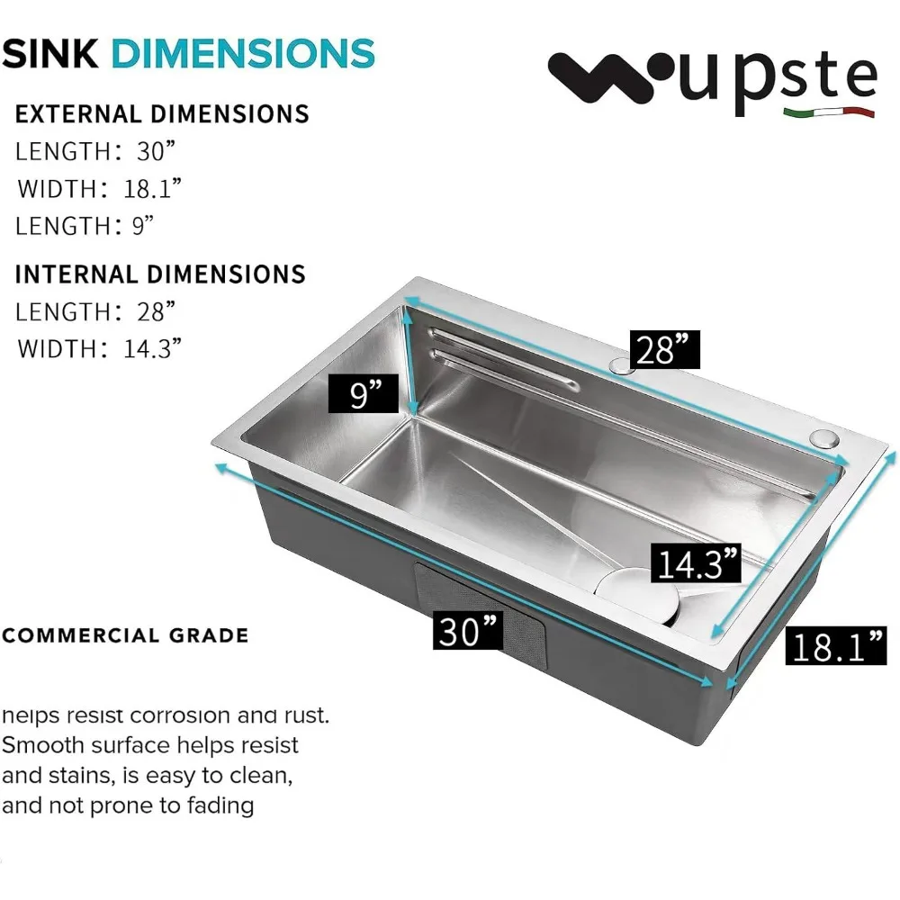 حوض مطبخ حديث منسدل مقاس 30 بوصة مع وعاء واحد وصنبور، طراز مزرعة من الفولاذ المقاوم للصدأ #6