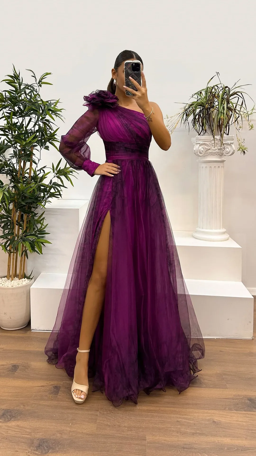 2025年女性向けハイウエストパーティードレス、セクシーなスリット入りメッシュカクテルガラドレス、ファッショナブルなワンショルダー女性用プリーツイブニングドレス