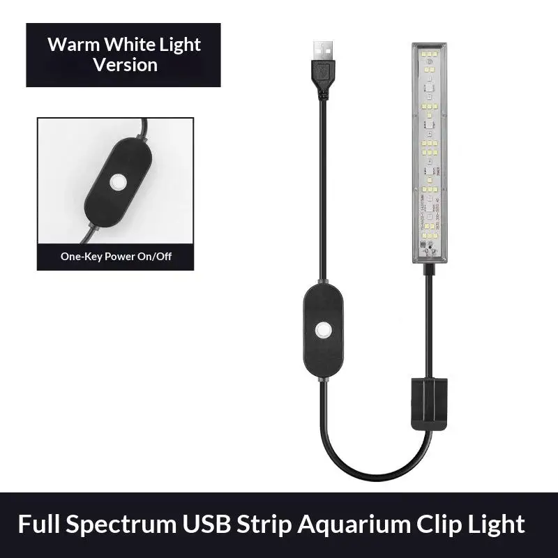 USB Aquarium Clip Light 3 Brightness Levels LED Lamp for 10-30L Fish Tank Boost Aquatic Plant Growth