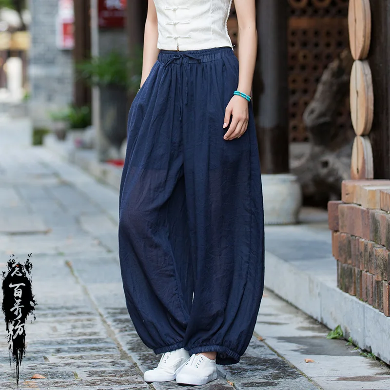 

Spring and summer cotton and linen new linen yarn backbone light zen bloomers women's meditation pants fashionable and casual si