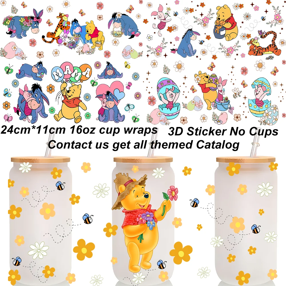 Honey Winnie Family Themed 3D Sticker UV DTF Cup Wraps For 16oz Cup Cute Mothers Day Design DIY Sticker Gift Cup Wraps