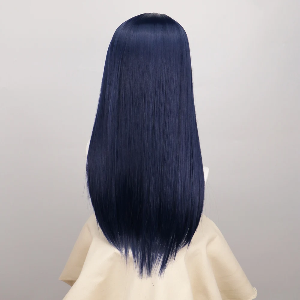 QQXCAIW Synthetic Hair Anime Arcane Caitlyn Cosplay Wig Dark Blue Long Straight Heat Resistant Hair The Sheriff of Piltover Wigs