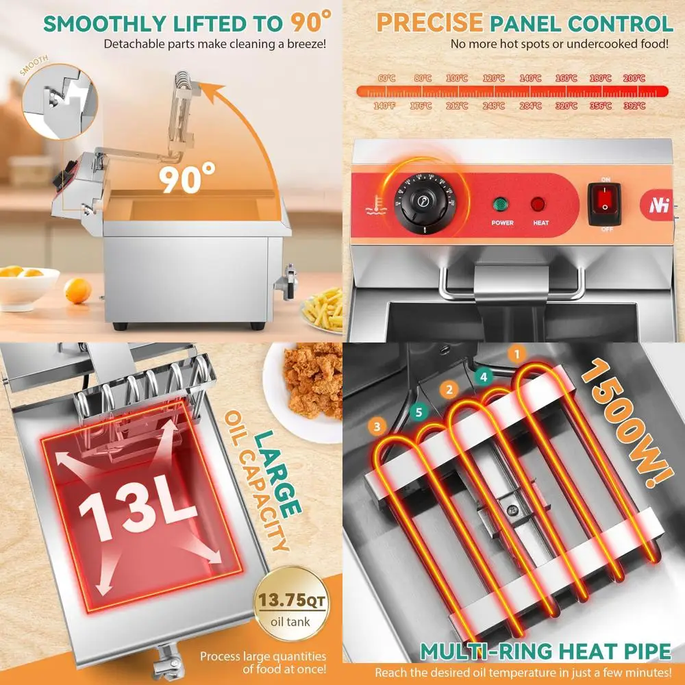 

Коммерческая фритюрница из нержавеющей стали 13 л, 13,7QT с корзиной, 1500 Вт, 110 В для ресторана и домашнего использования