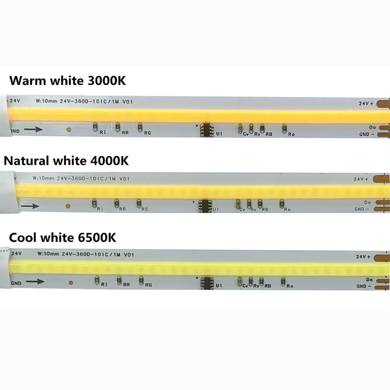 COB CCT/RGB/RGBW/RGBCCT LED Light Strip 840LEDs/m High Density Flexible FOB COB RA90 Linear Dimmable Led Lights DC24V