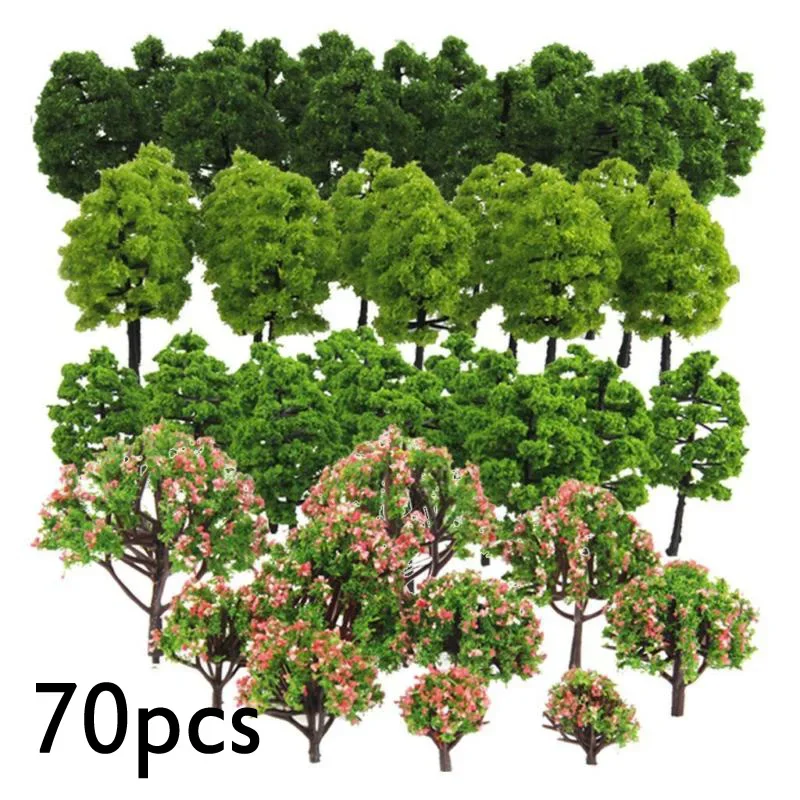 20/70pcs Plastic Model Train Artificial Miniature Tree Scenery Railroad Decoration Building Landscape Accessories Toys for Kids