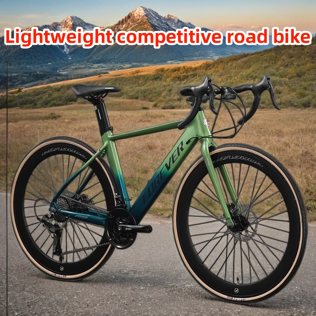 

700C Lightweight Road Bike Double Disc Brake Fast Competitive Bicycle Variable Speed Aluminum Alloy Bicicleta 28C*60MM Aldult