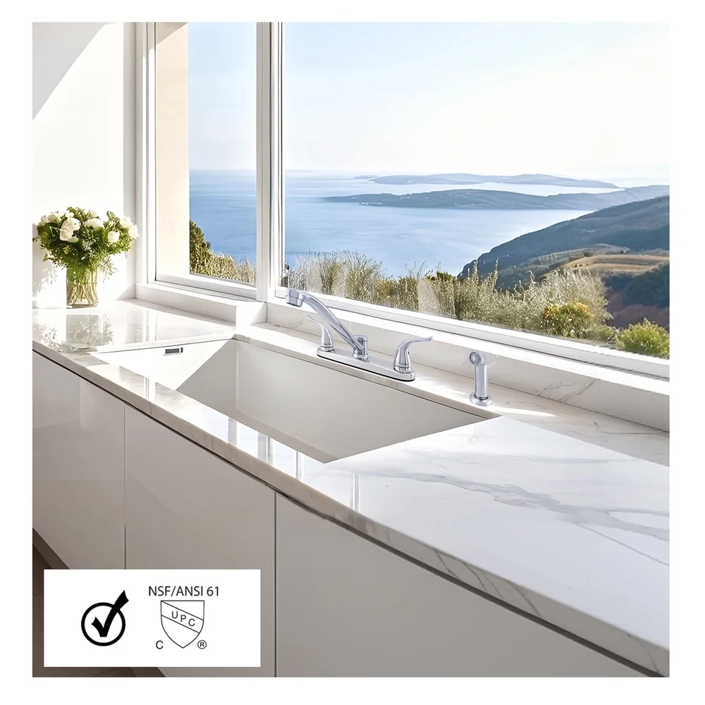 الهجين سطح معدني بالوعة المطبخ صنبور 360 درجة قطب صنبور المزدوج مقبض غسالة خرطوشة الجانب البخاخ 1.8 GPM معدل التدفق #5