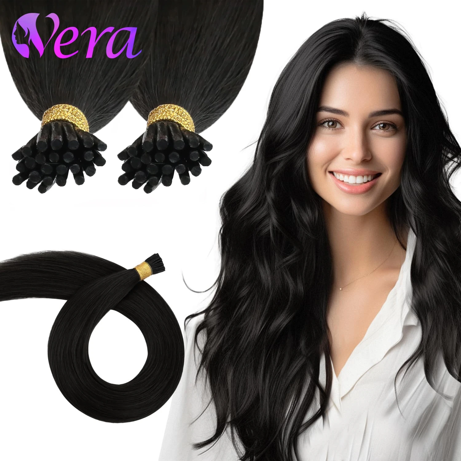 

#1B Natural Color I Tip Extensions Real Human Hair Straight Natural Black 100% Remy Itip Human Hair Extensions Invisible Itips