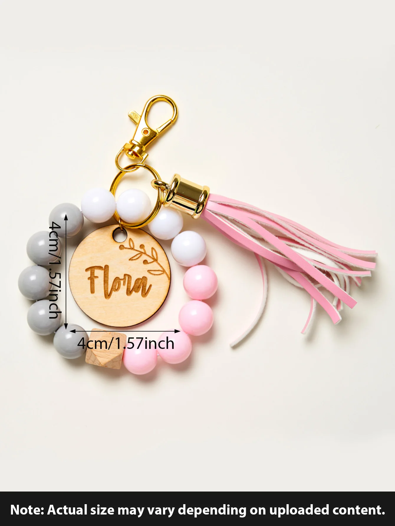 قطعة واحدة من سوار مخصص - خرز PMMA مخصص مع الاسم، شرابة DIY وسحر الطبيعة الخشبية، ألوان مريحة، هدايا لها وD