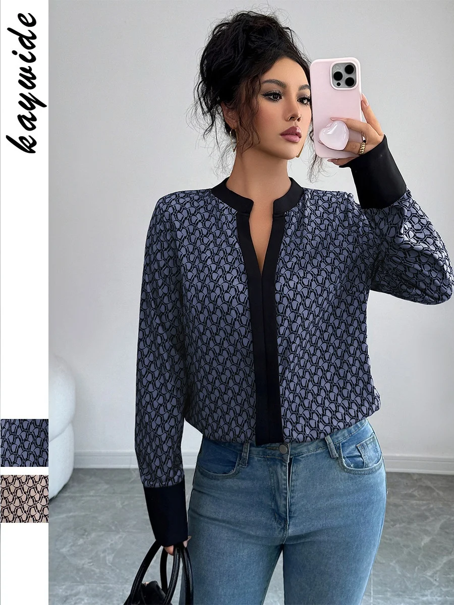 

Women's Printed Loose Long Sve irt Ele European Sle irt Sve Fabried irt for Autumn Other Material