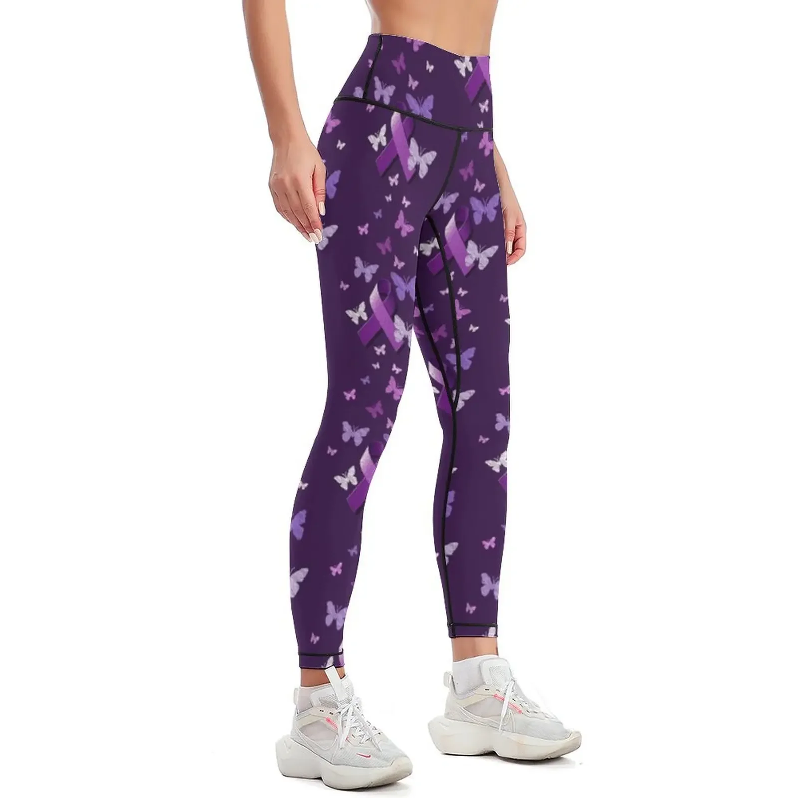 Purple Awareness Ribbon with Butterflies Leggings sports woman gym sporty woman push up trousers Women's fitness Womens Leggings