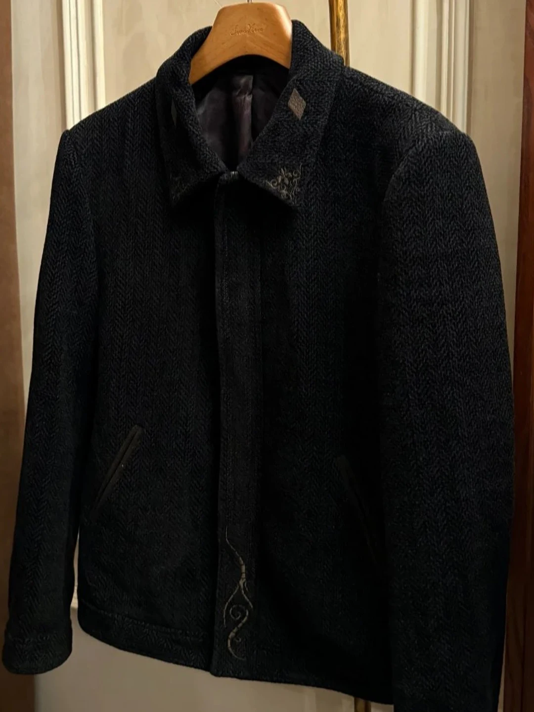 

Retro American Fi Pattern Embroidery aner Jaet Men's Autumn Winter Trendy Brand Pastoral Rhombus Collar High End Coat