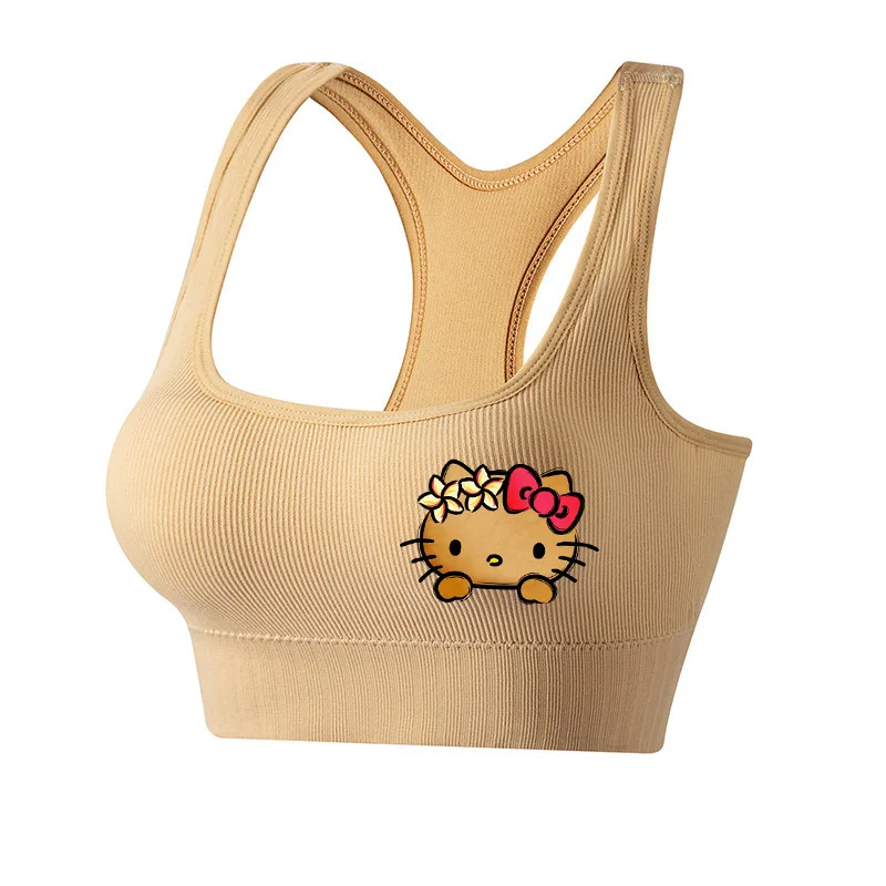 Sanrio Hello Kitty Cute Cartoon Seamless Sport Bra Top Breathable Fitness Running Top for Women Sports Vest Casual Tops Gift