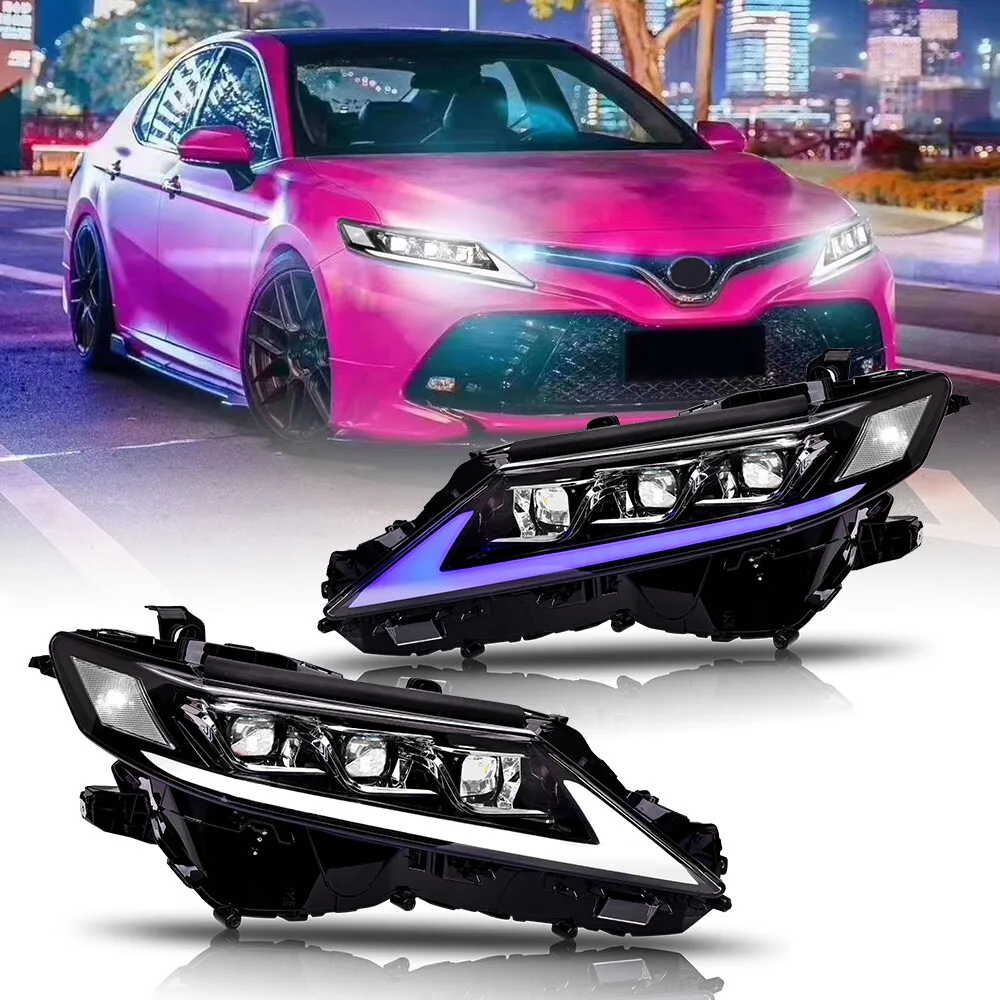 

2 шт. светодиодные фары в сборе для Toyota Camry 8-го поколения 2018-2024, передние фары, анимационные аксессуары для фар DRL