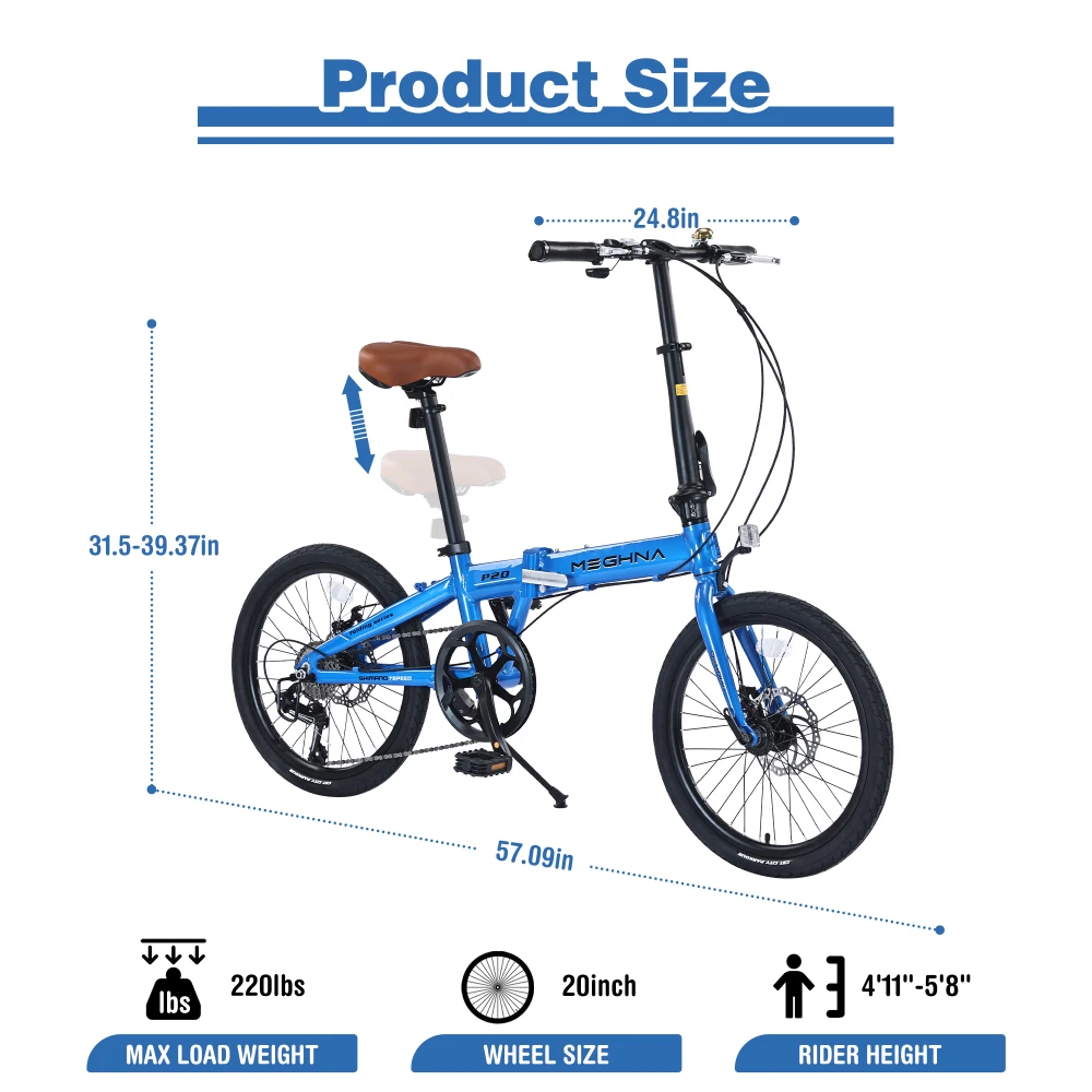 20 Inch 7-Speed Folding City Bike, Lightweight Aluminum Frame