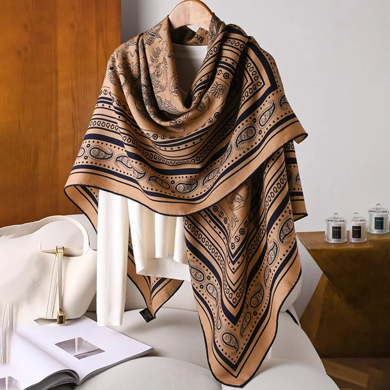 

Mulberry silk wool 135 silk wool blended coffee caramel sailor scarf