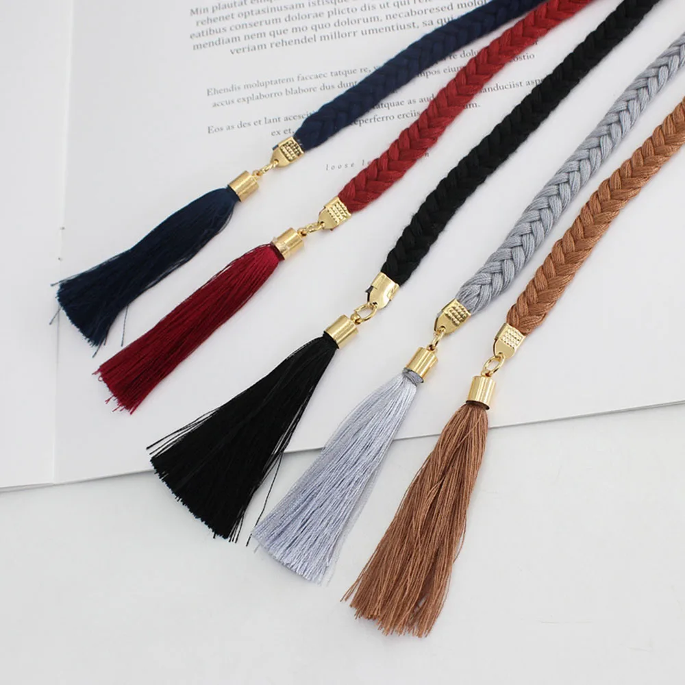 Ethnic Style Ladies Belts Fashion Hollow Lace Waist Rope Women Braided Tassel Thin Belt Solid Vintage Dress Decor Waistband