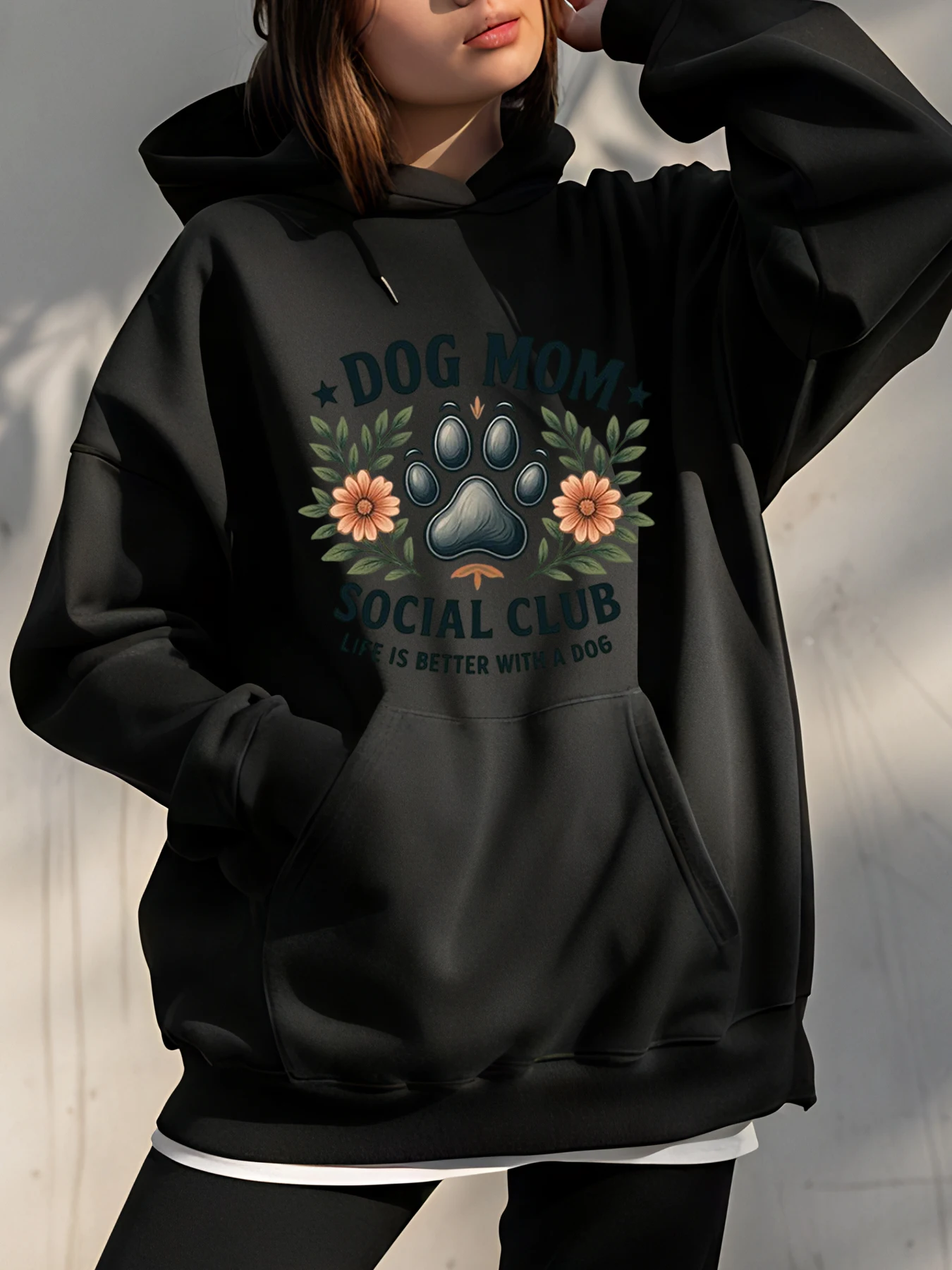 

Толстовка с капюшоном для собаки, мамы, социального клуба, с цветочным принтом, унисекс, толстовка большого размера, повседневная уличная одежда для любителей собак, женщин и мужчин
