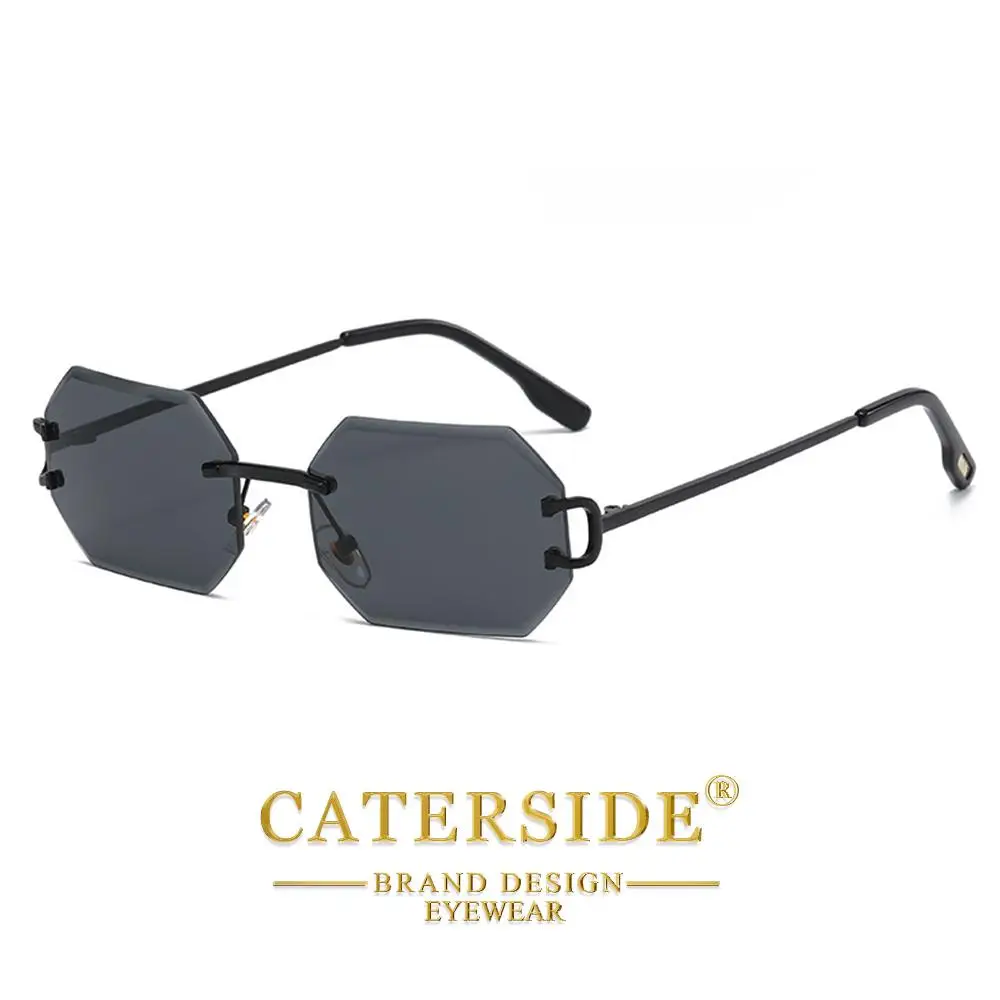 CATERSIDE Herren-Sonnenbrille ohne Rahmen, hochwertige polygonale Sonnenbrille aus Metall, Damen-Sonnenbrille für Outdoor-Reisen, Strand, Sommer, UV400 – Detail 3