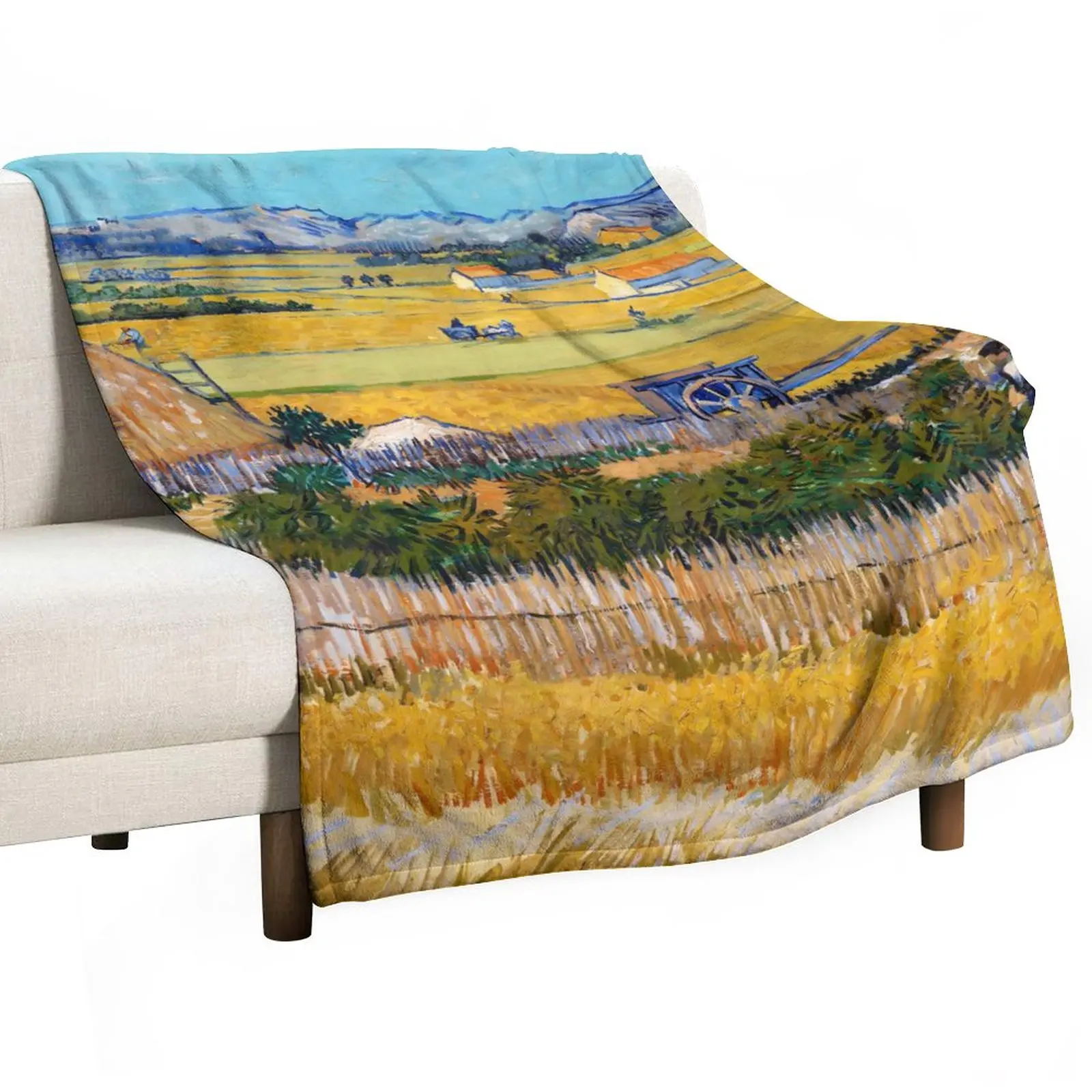 Van Gogh Warm Soft Blanket Harvest at La Crau Picnic Throw Blanket Winter Novelty Design Flannel Bedspread Sofa Bed Cover