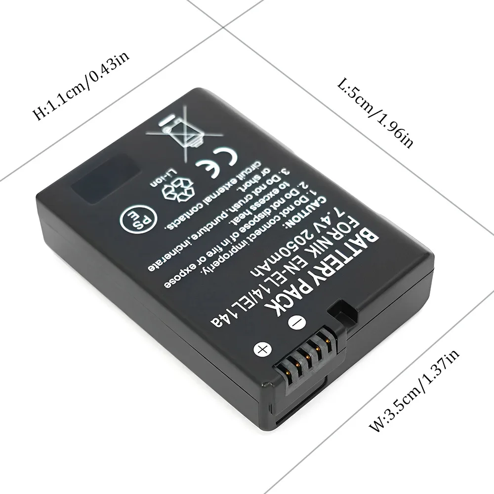 2050mAh 7.4v Rechargeable Camera Battery Pack EN-EL14 EL14a For Nikon DF d3100 d3200 d3300 d5100 d5200 d5300 d5500 DSLR Camera