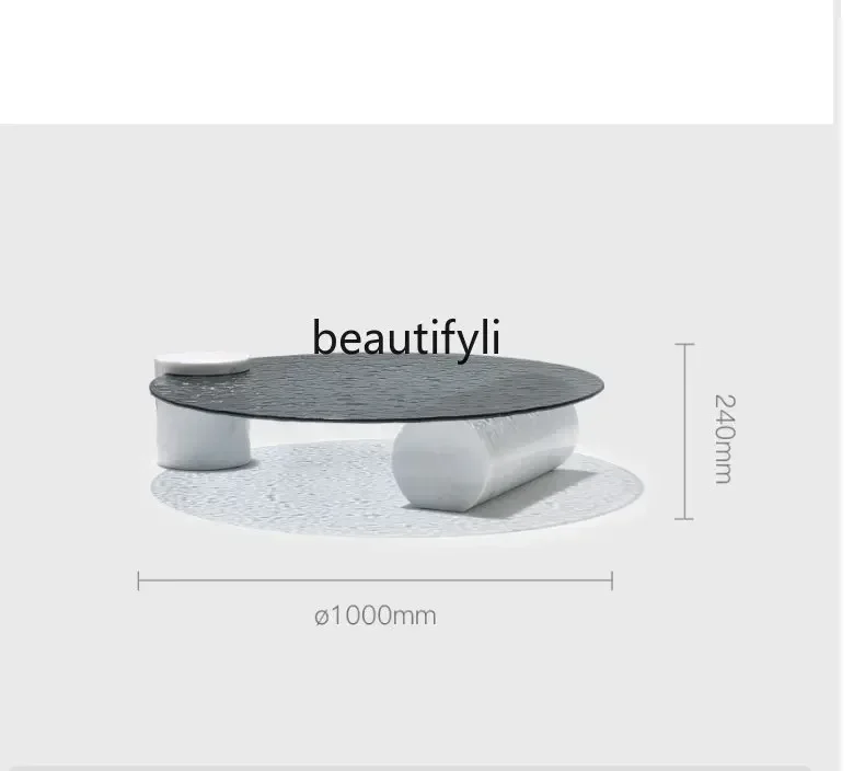 Nordic Minimalism Designer Model Natural Marble Water Ripple Tempered Glass round Tea Table Small Apartment Living Room