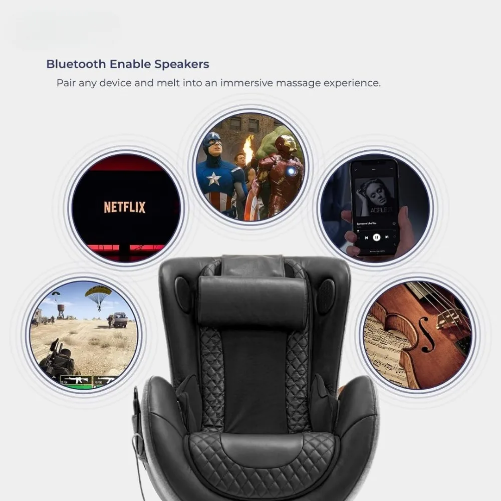 Fauteuil de massage classique métropolitain pour tout le corps et les taches, inclinable avec bitions oman, haut-parleur Bluetooth, chargeur de chaise Noir