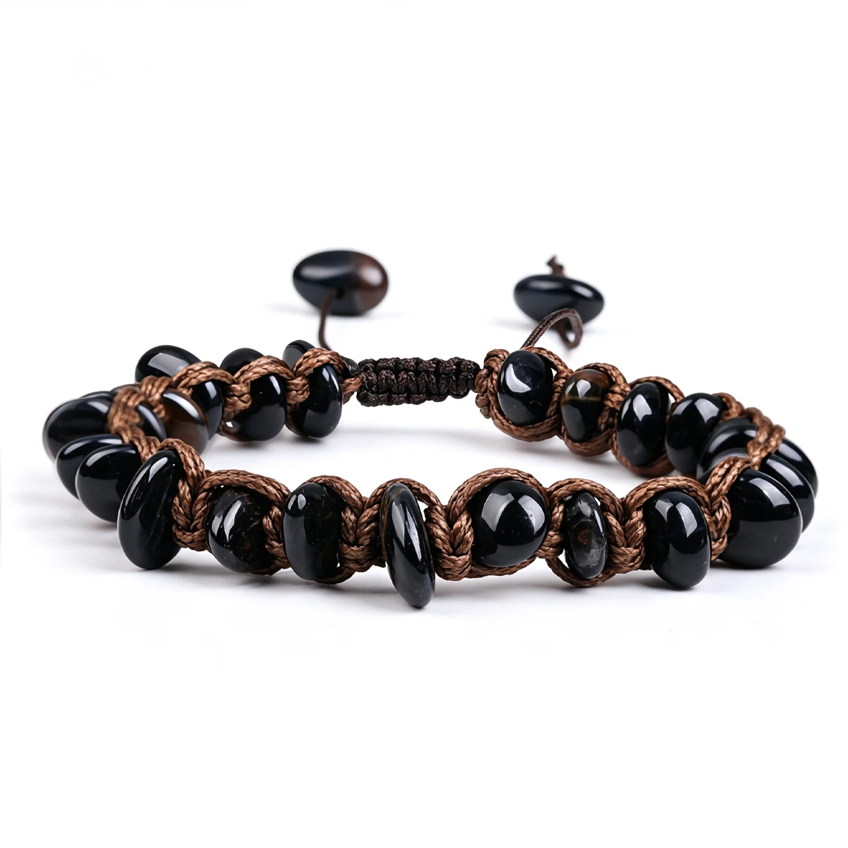 Herren-Armband aus Natürlichen Edelsteinen: Energiestein Tigerauge, Obsidian, Gelber Kristall, Handgefertigter Männerschmuck als Geschenk – Detail 14