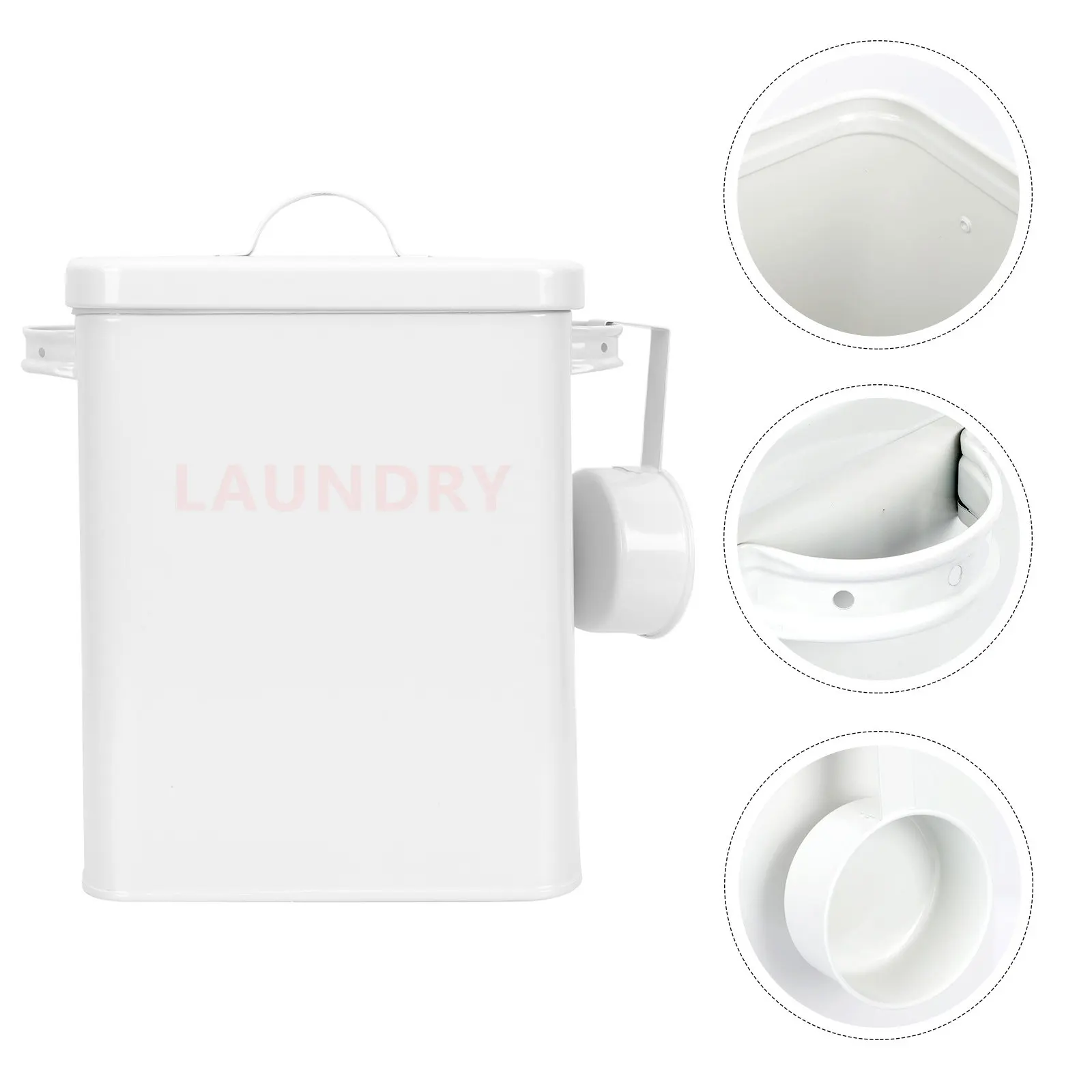 Metal Laundry Powder Container Iron Sheet Construction Easy Clean White Laundry Bin for Detergent Condensate Beads Storage