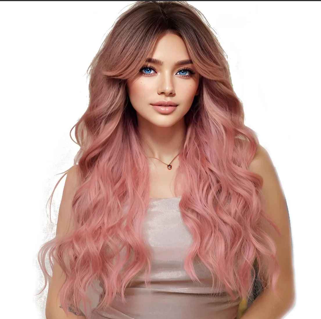 26 Inch Fashion Ombre Butterfly Hair Wig Long Curly Wavy Hair Wig Center Parted Layered Synthetic Fiber Wig Women Student Trend