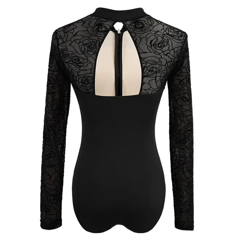 Turtleneck Ballet Leotard Women Dance Wear Elegant Black Lace Adult Ballerina Clothes Long Sleeve Leotard Gymnatic Costume