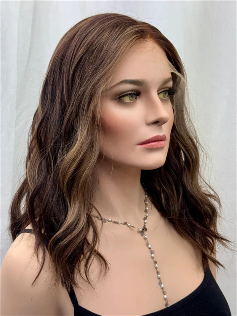 

Good Quality Wig Dark Brown Base with Caramel and Blonde Highlight HD Lace Synthetic Premium Fibre Heat Resistant Wig For Women