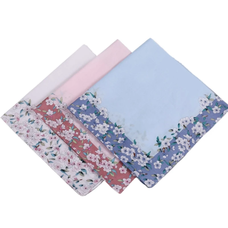 Ladies Elegant Handkerchief Cotton Handkerchiefs Hanky for Women Soft Absorbent Comfortable Fabric Flower Pinted Hanky Dropship